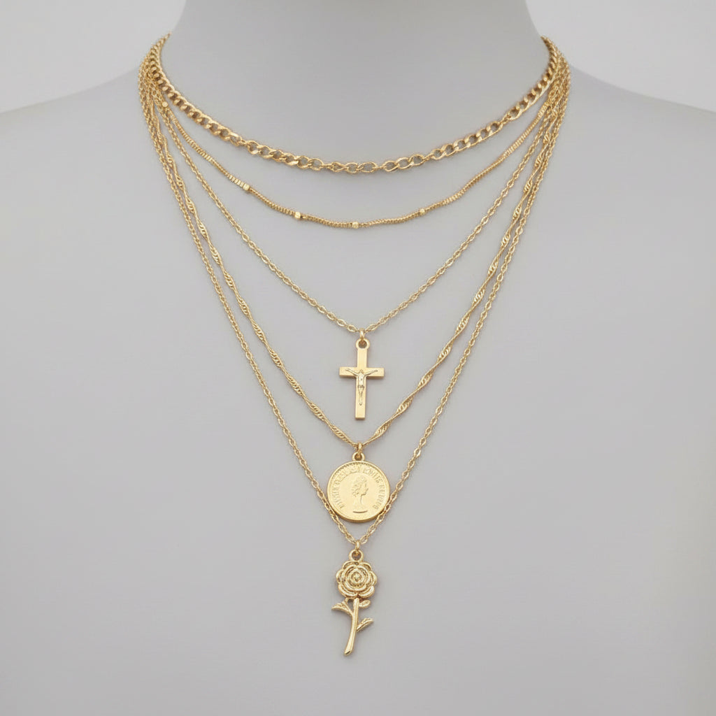 Boho Layered Cross Necklace for Women – Vintage Statement Jewelry