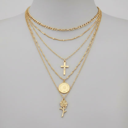 Boho Layered Cross Necklace for Women – Vintage Statement Jewelry