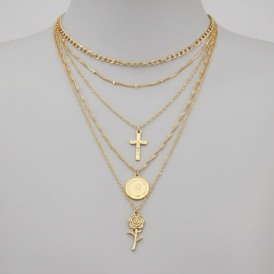 Boho Layered Cross Necklace for Women – Vintage Statement Jewelry