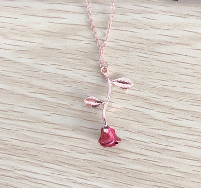 New jewelry creative drop oil red rose pendant necklace Women  Copper Alloy  Pendant Necklaces  chain necklace