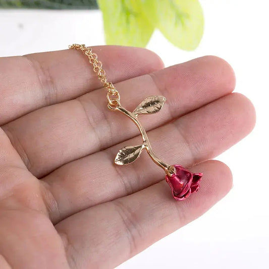 Red Rose Pendant Necklace for Women – Gold, Rose Gold Aurellia