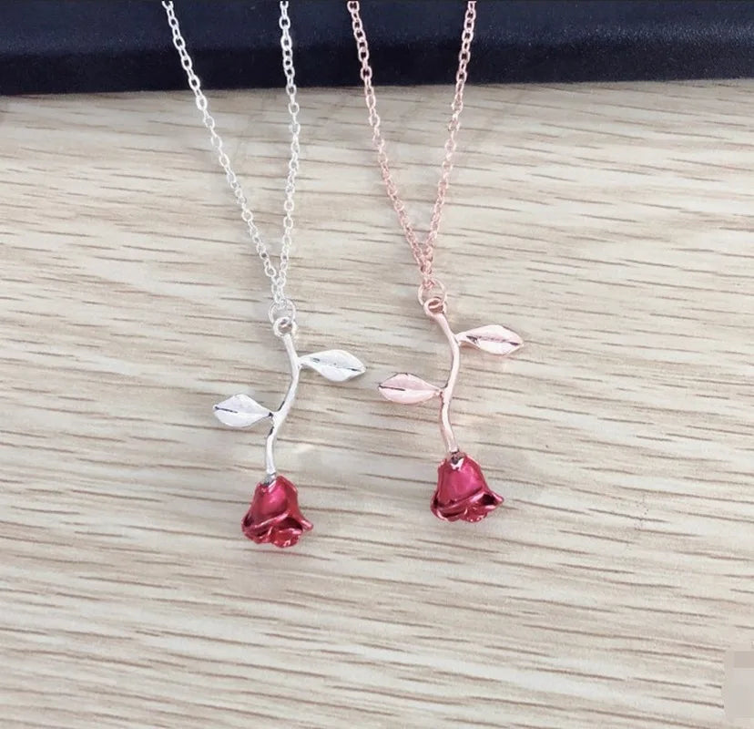 New jewelry creative drop oil red rose pendant necklace Women  Copper Alloy  Pendant Necklaces  chain necklace