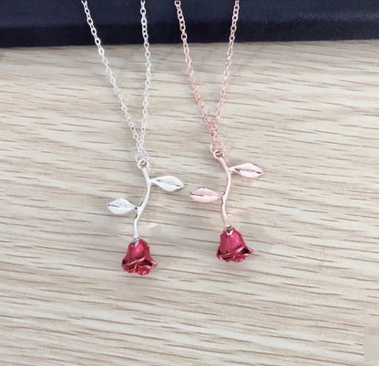 New jewelry creative drop oil red rose pendant necklace Women  Copper Alloy  Pendant Necklaces  chain necklace