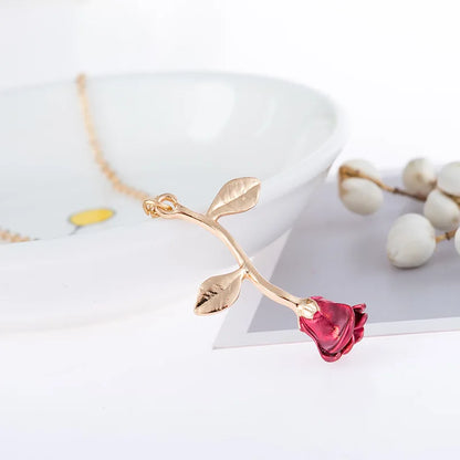 New jewelry creative drop oil red rose pendant necklace Women  Copper Alloy  Pendant Necklaces  chain necklace