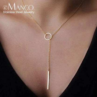 EMANCO Minimalist Round Rod Pendant Necklace Ladies Pearl Clavicle Necklace Leaf Long Chain Fashion Jewelry Statement Gift for H