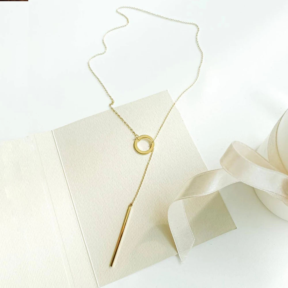 EMANCO Minimalist Round Rod Pendant Necklace Ladies Pearl Clavicle Necklace Leaf Long Chain Fashion Jewelry Statement Gift for H