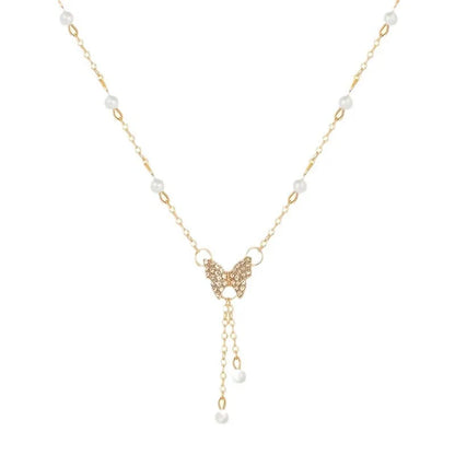 Fashionable Women Gold Plated Butterfly Tassel Pendant Necklace Suitable For Daily Party Wear Birthday Gifts Bridesmaid Jewelry