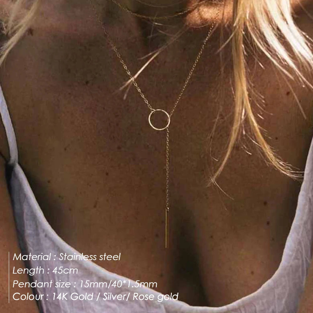 EMANCO Minimalist Round Rod Pendant Necklace Ladies Pearl Clavicle Necklace Leaf Long Chain Fashion Jewelry Statement Gift for H