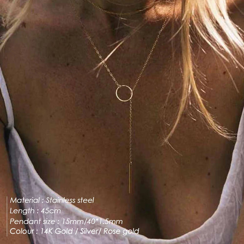 EMANCO Minimalist Round Rod Pendant Necklace Ladies Pearl Clavicle Necklace Leaf Long Chain Fashion Jewelry Statement Gift for H
