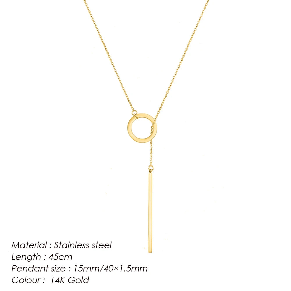 EMANCO Minimalist Round Rod Pendant Necklace Ladies Pearl Clavicle Necklace Leaf Long Chain Fashion Jewelry Statement Gift for H