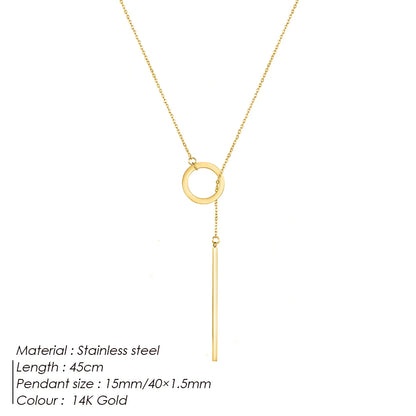 EMANCO Minimalist Round Rod Pendant Necklace Ladies Pearl Clavicle Necklace Leaf Long Chain Fashion Jewelry Statement Gift for H