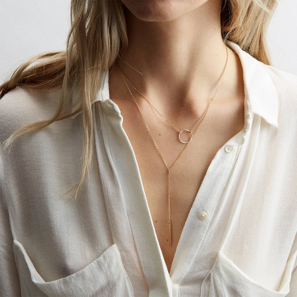 EMANCO Minimalist Round Rod Pendant Necklace Ladies Pearl Clavicle Necklace Leaf Long Chain Fashion Jewelry Statement Gift for H