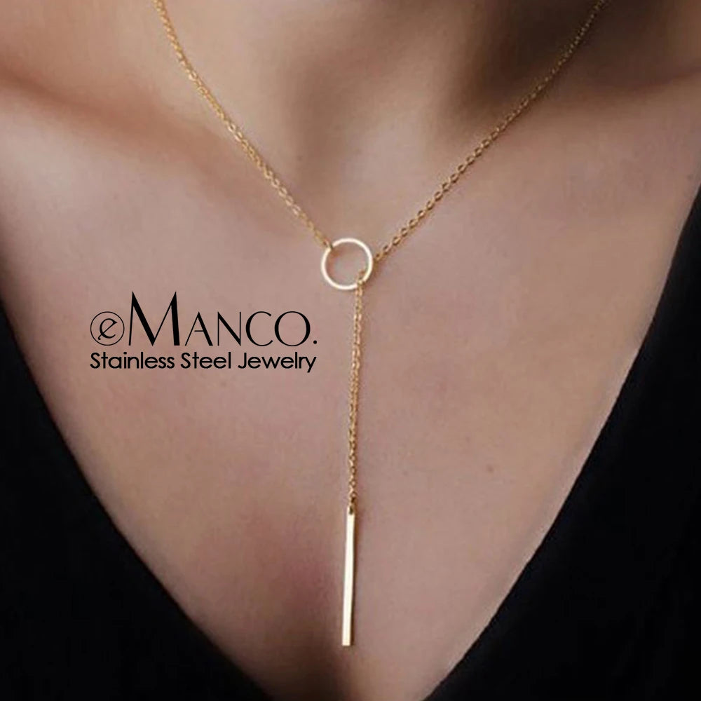 EMANCO Minimalist Round Rod Pendant Necklace Ladies Pearl Clavicle Necklace Leaf Long Chain Fashion Jewelry Statement Gift for H