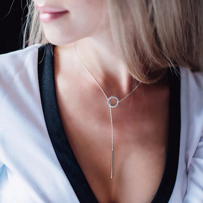 EMANCO Minimalist Round Rod Pendant Necklace Ladies Pearl Clavicle Necklace Leaf Long Chain Fashion Jewelry Statement Gift for H