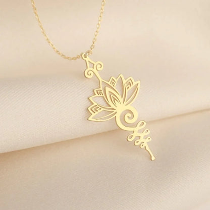 Stainless Steel Lotus Unalome Necklace Yoga Healing Necklace for Women Breathe Meditation Amulet Pendant Jewelry Birthday Gifts