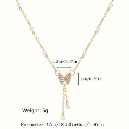 Fashionable Women Gold Plated Butterfly Tassel Pendant Necklace Suitable For Daily Party Wear Birthday Gifts Bridesmaid Jewelry